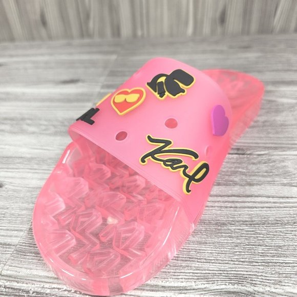 Karl Lagerfeld Paris Thea Fuchsia Pink Translucent Pool Slides-Women's Size8 NEW - Picture 9 of 16